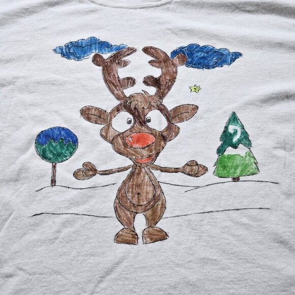 Gildan Mens T Shirt XL White XMas Rudolph The Red Nosed Reindeer Heavy Cotton - Picture 6 of 10